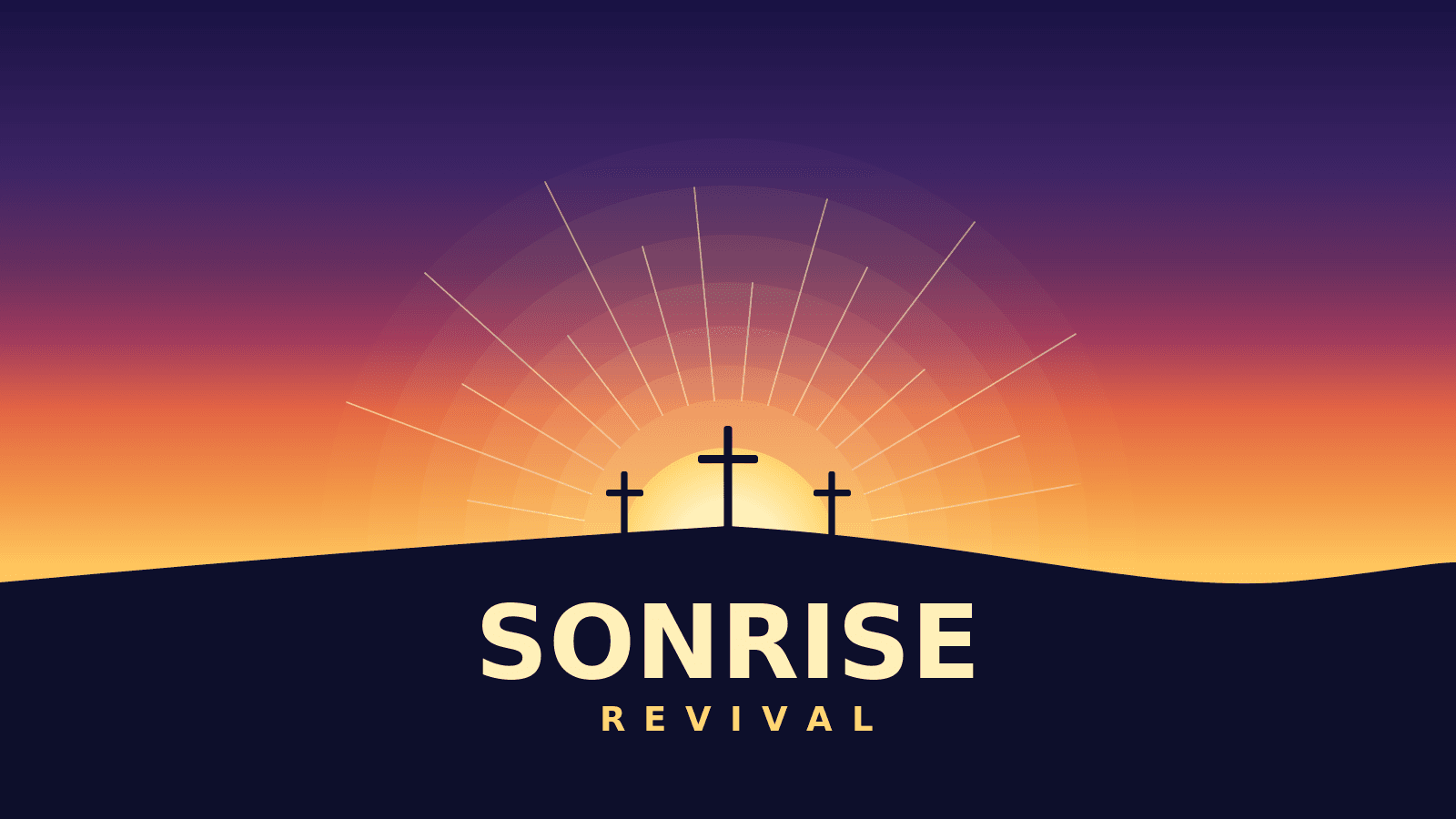 Sonrise Revival — three crosses on the hill at dawn